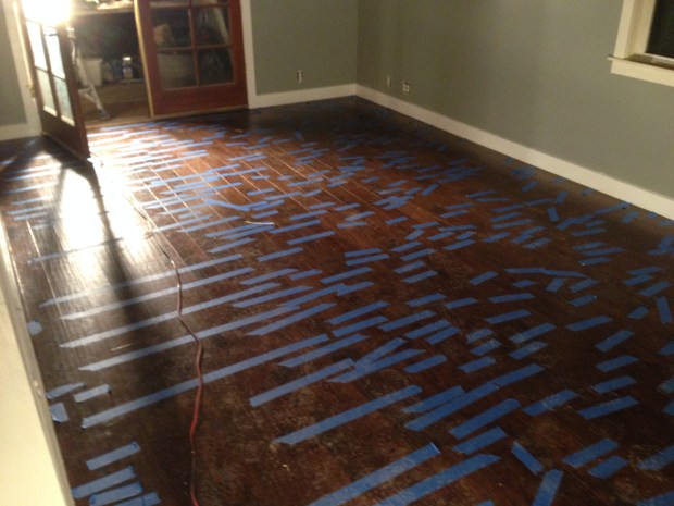 Blue tape is a MUST when installing wood floor that requires glue. 