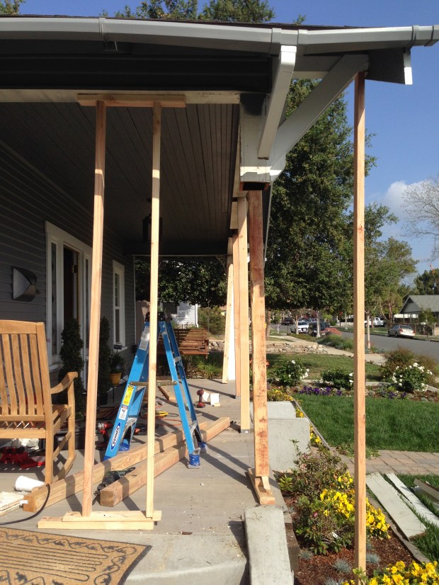 Temporary bracing as old hollow posts are removed. 