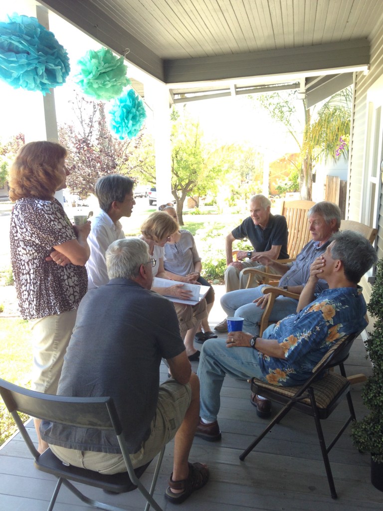 Telling stories on the porch.