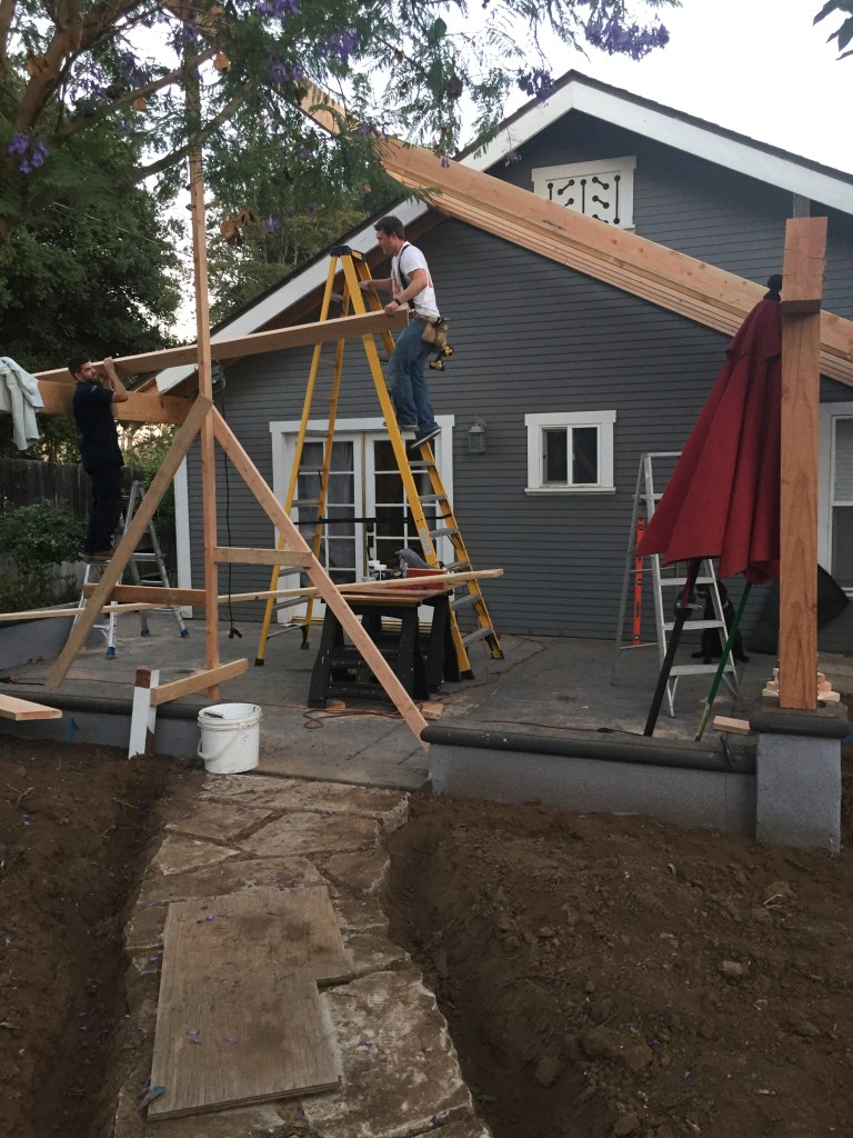 Framing begins on the roof.