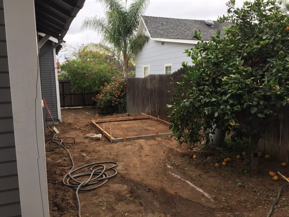 Ready for concrete for the slab beneath the shed.