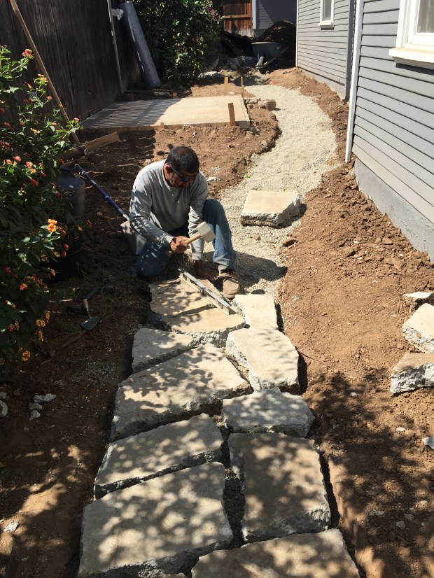 Each piece of broken concrete was laid and leveled by hand. 