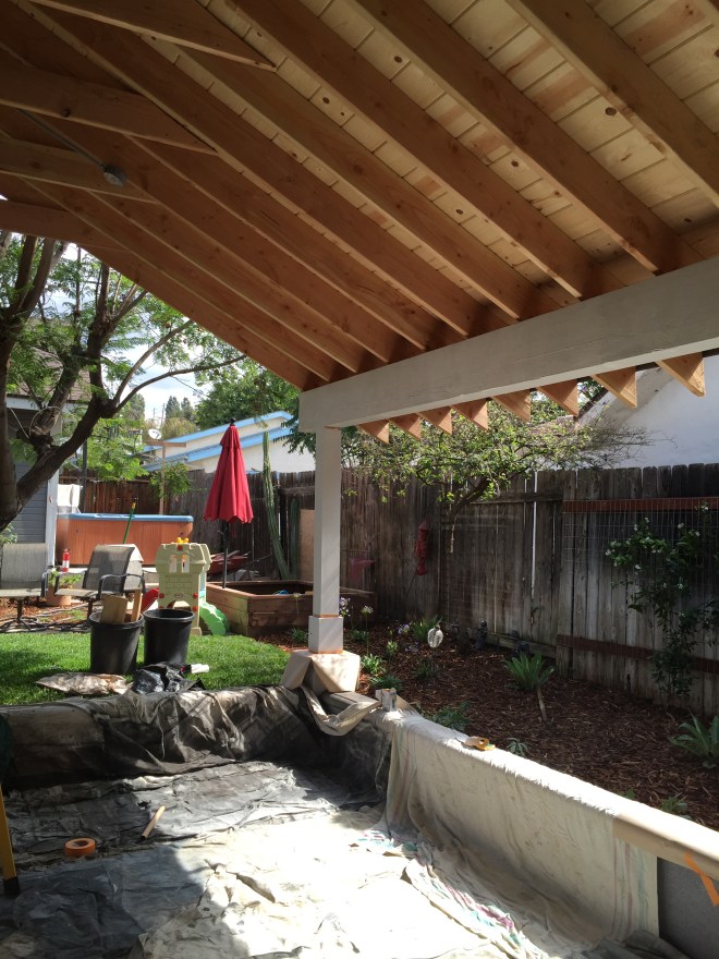 Raw wood ship lap ceiling, prior to stain.