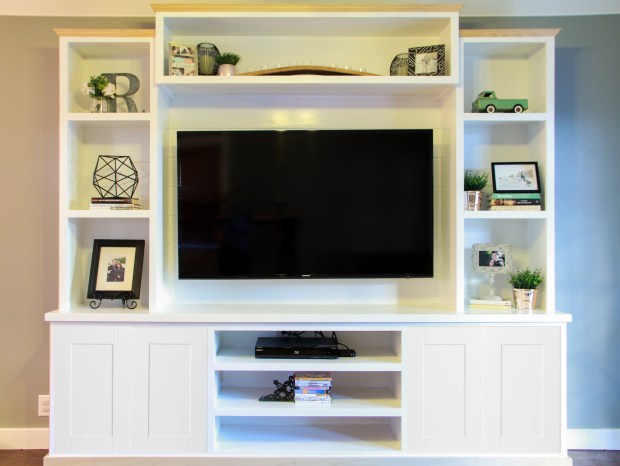 Step 5: add TV, shelf accessories, and cabinet doors